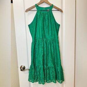 Vince Camuto Halter Neck Sleeveless Lace Dress Vibrant Green Women’s 6